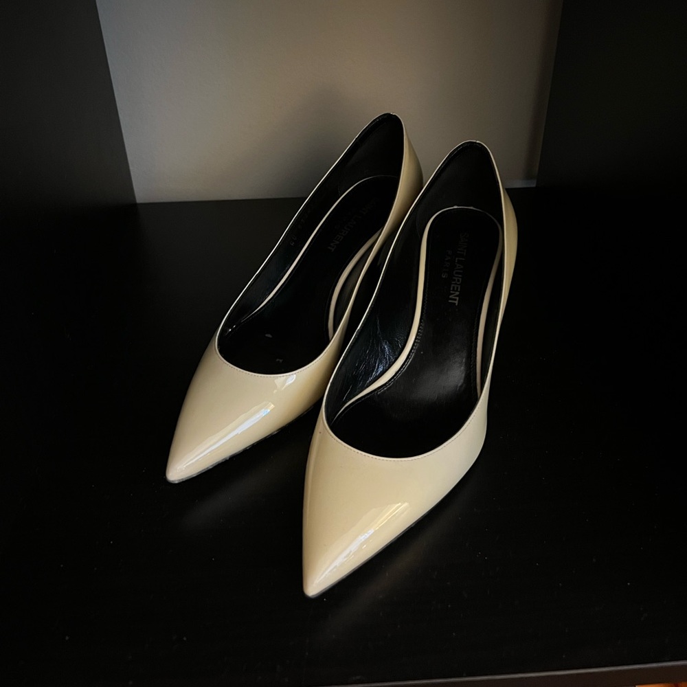 White Saint Laurent Kitten Heels
